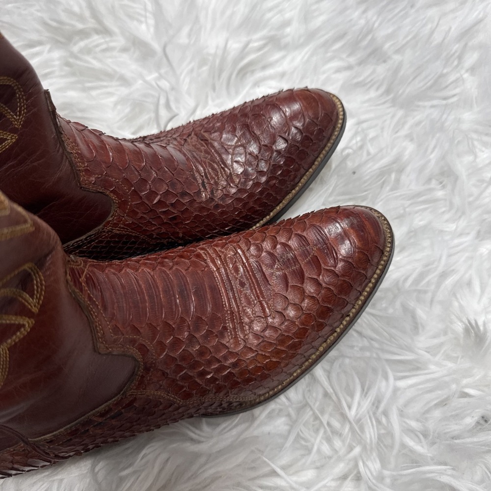 Vintage Dan Post Brown Front Cut Python Cowboy Bo… - image 4